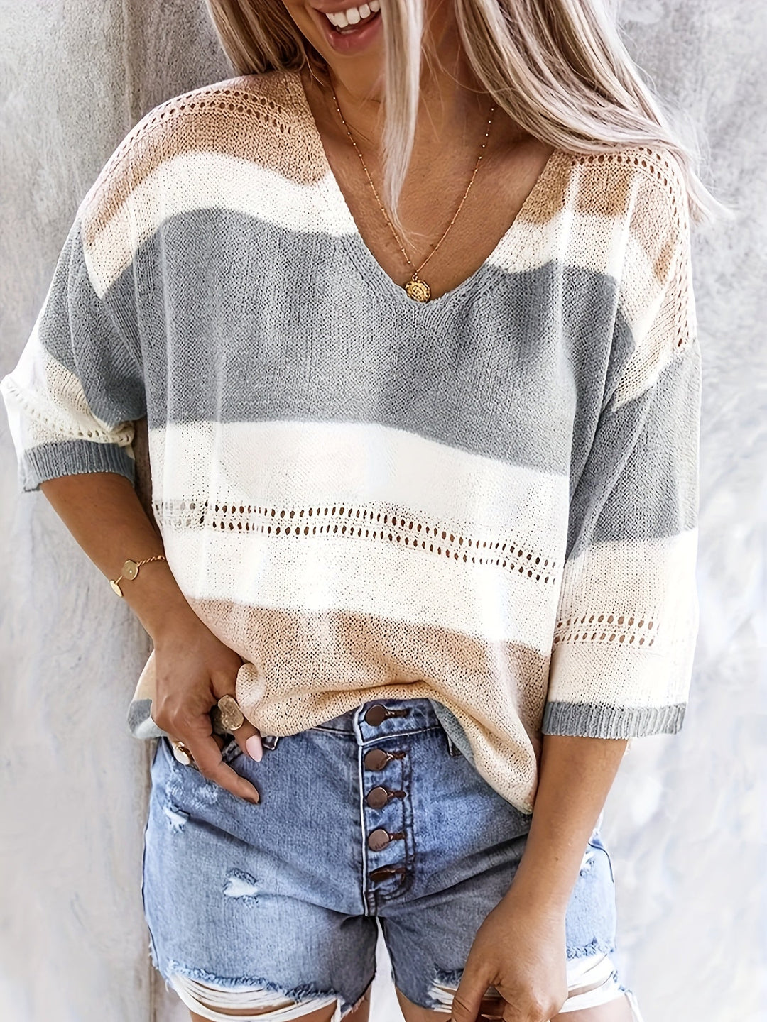 Serena – Striped V-Neck Cardigan