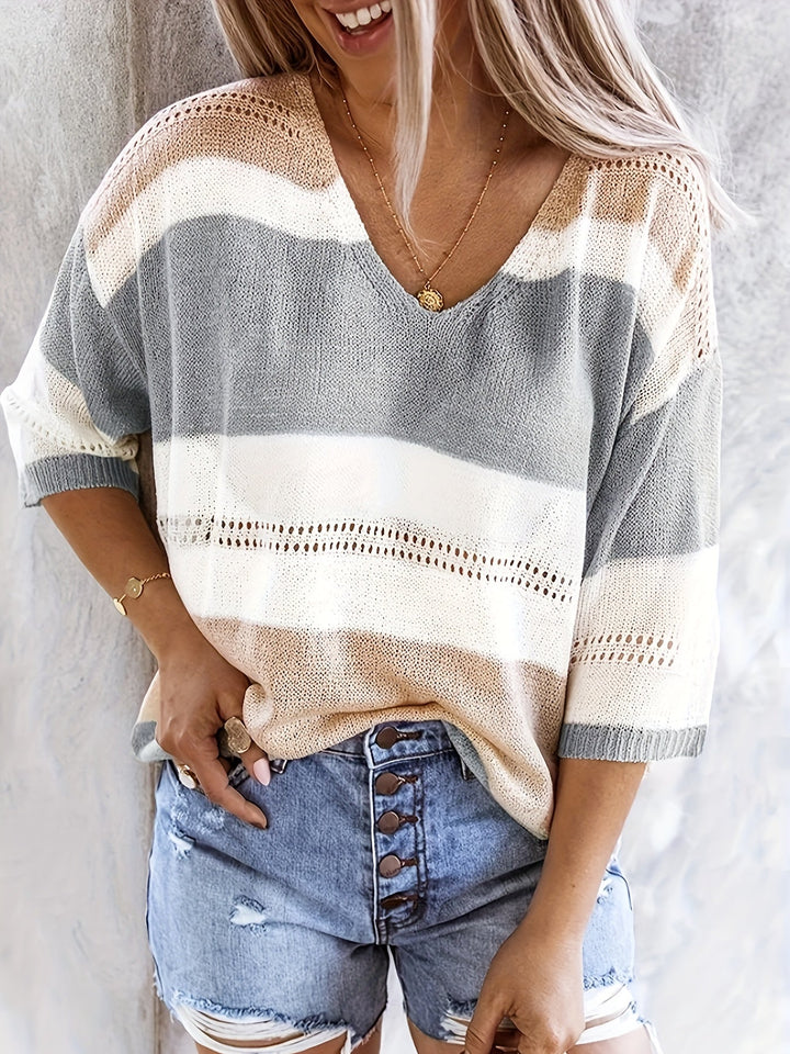 Serena – Striped V-Neck Cardigan