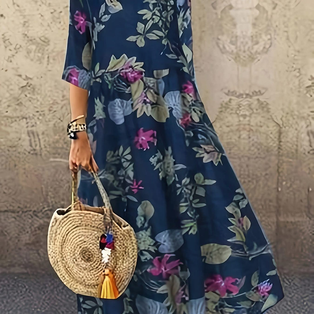 Celia – Navy Floral Midi Dress