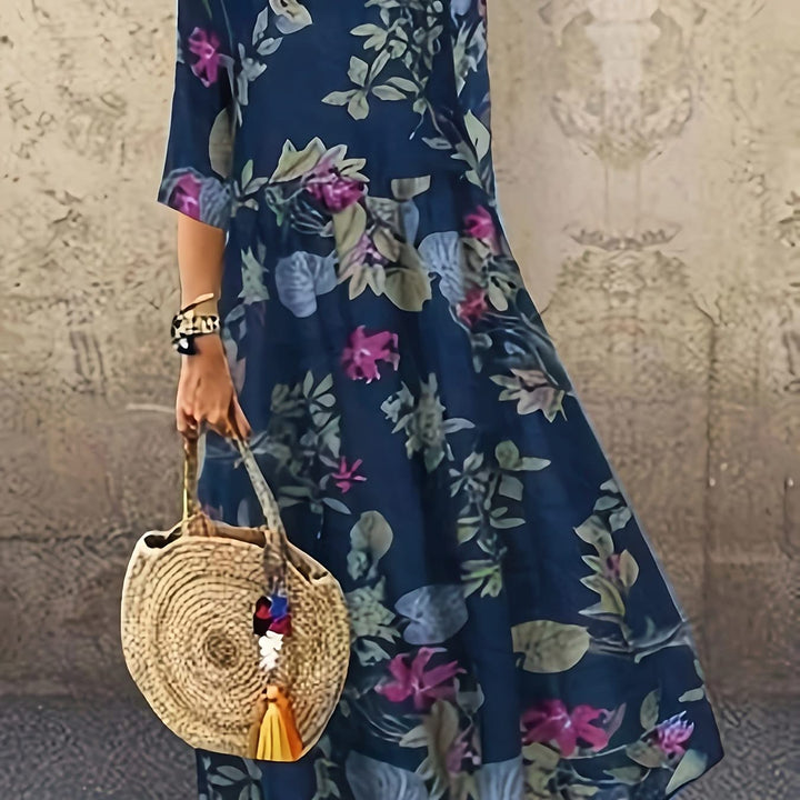 Celia – Navy Floral Midi Dress