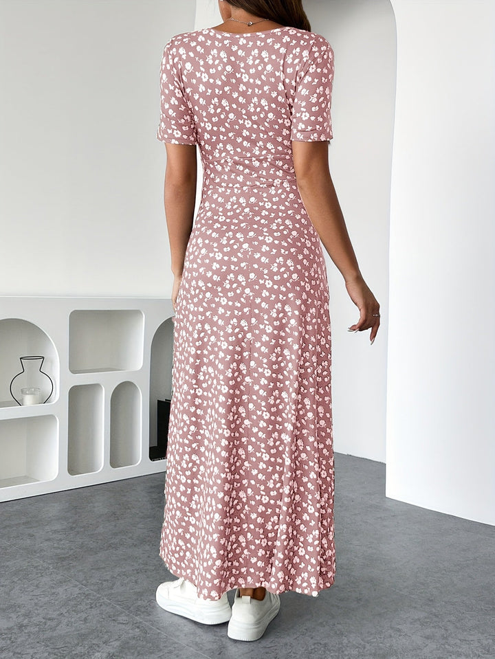 Muni – Floral V-Neck Ruched Dress