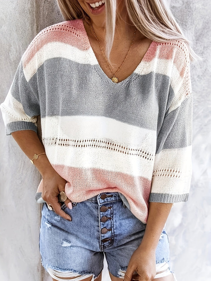 Serena – Striped V-Neck Cardigan