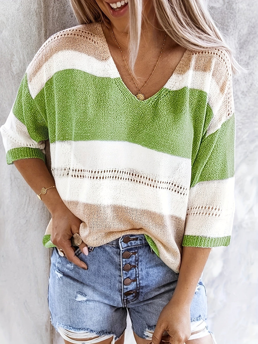 Serena – Striped V-Neck Cardigan