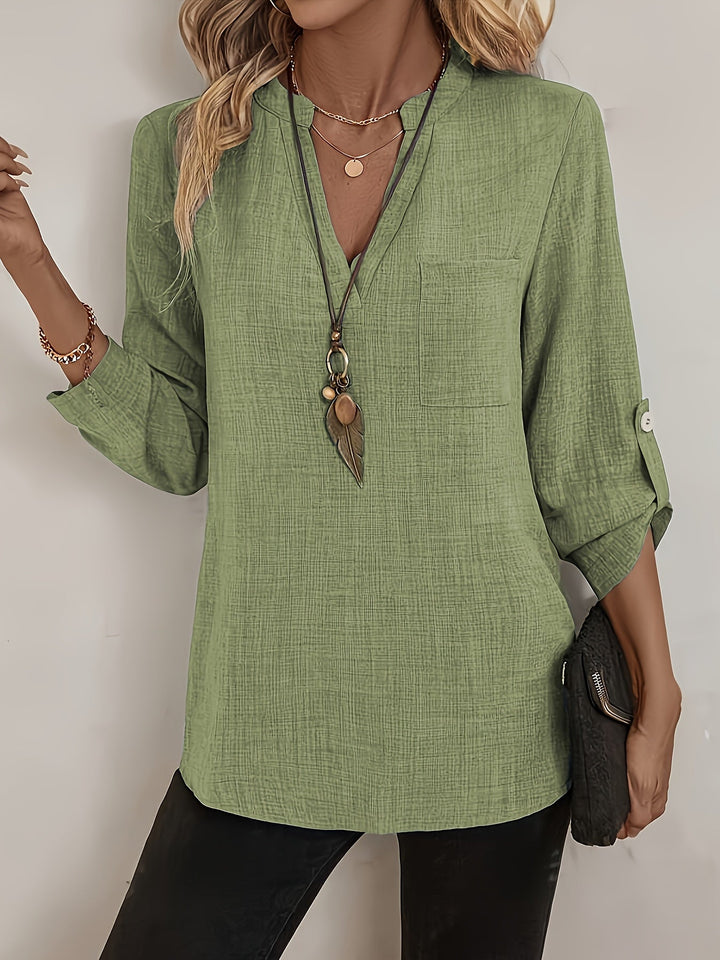Evelyn – Button-Detail V-Neck Blouse