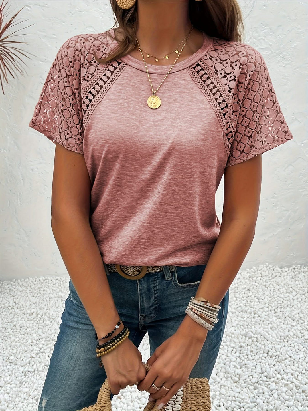 Elina | Lace-Trim Neck Top