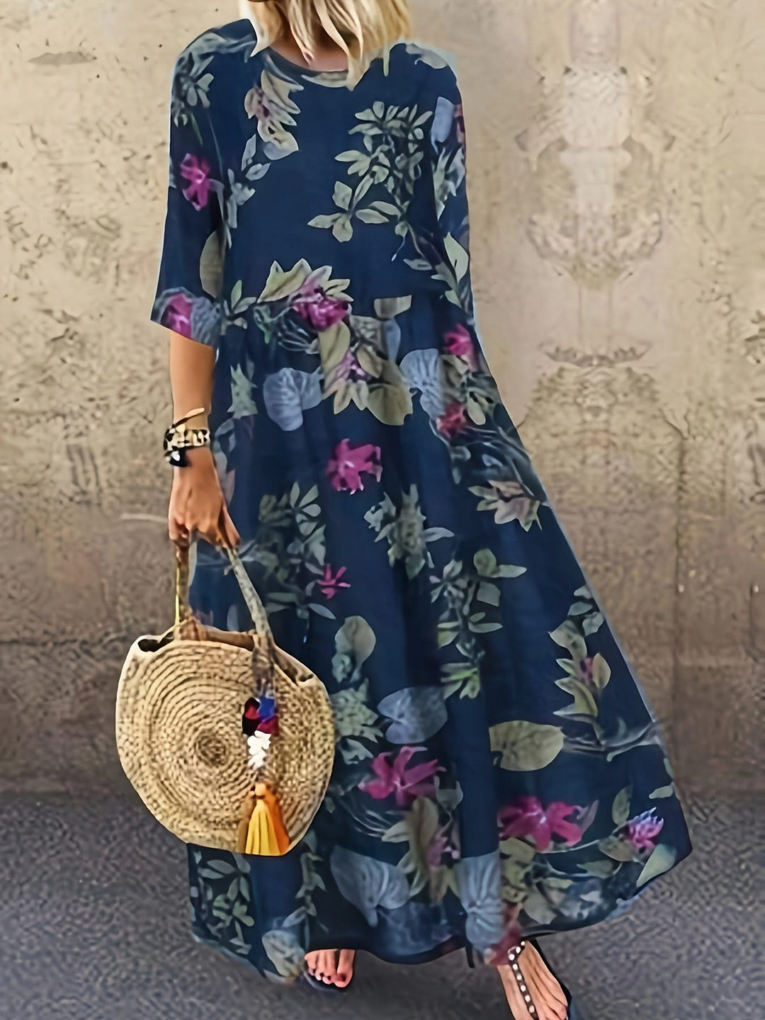 Celia – Navy Floral Midi Dress