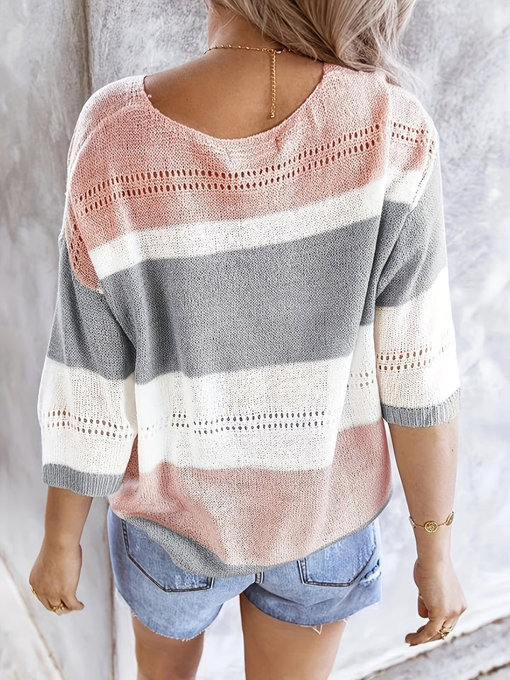 Serena – Striped V-Neck Cardigan
